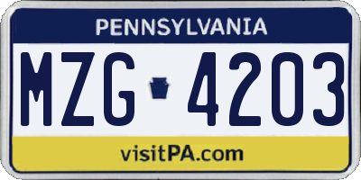 PA license plate MZG4203