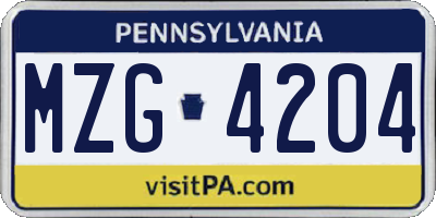PA license plate MZG4204