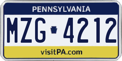 PA license plate MZG4212