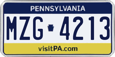 PA license plate MZG4213