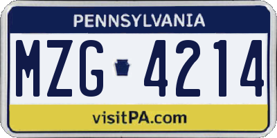 PA license plate MZG4214