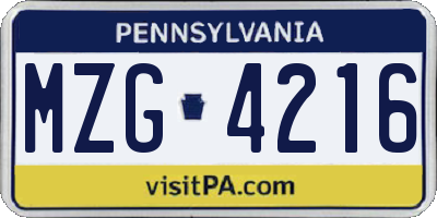 PA license plate MZG4216