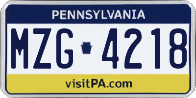 PA license plate MZG4218