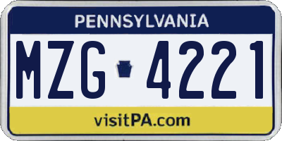 PA license plate MZG4221
