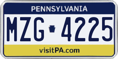 PA license plate MZG4225