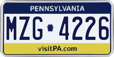PA license plate MZG4226