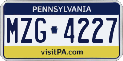 PA license plate MZG4227