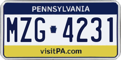PA license plate MZG4231
