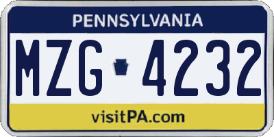 PA license plate MZG4232