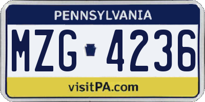 PA license plate MZG4236
