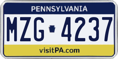 PA license plate MZG4237