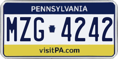 PA license plate MZG4242