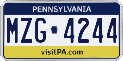 PA license plate MZG4244