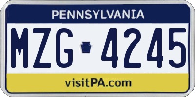 PA license plate MZG4245