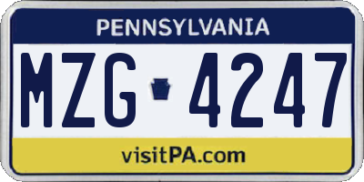 PA license plate MZG4247