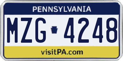 PA license plate MZG4248