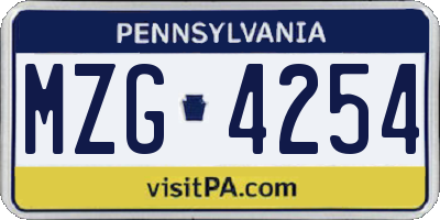 PA license plate MZG4254