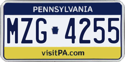 PA license plate MZG4255