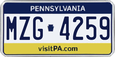 PA license plate MZG4259