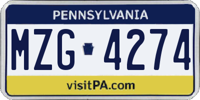 PA license plate MZG4274