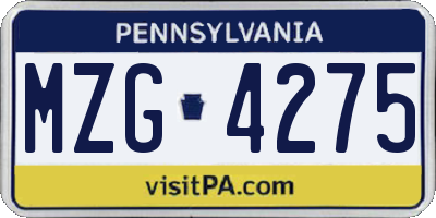 PA license plate MZG4275