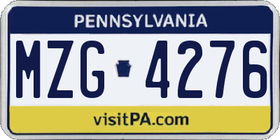 PA license plate MZG4276