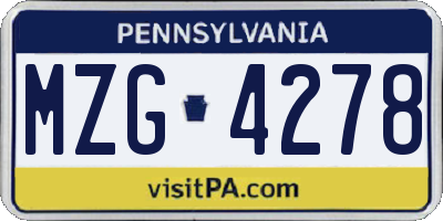 PA license plate MZG4278