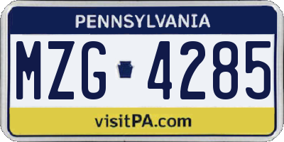 PA license plate MZG4285