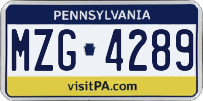 PA license plate MZG4289