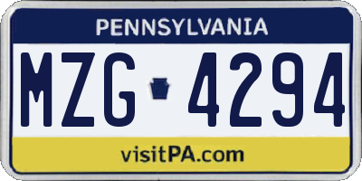 PA license plate MZG4294