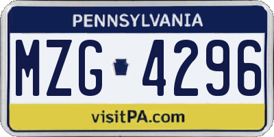 PA license plate MZG4296