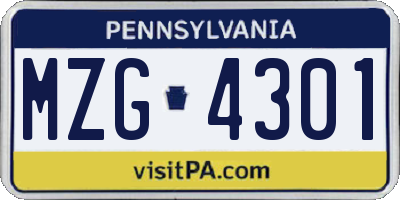PA license plate MZG4301