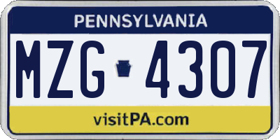 PA license plate MZG4307