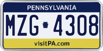 PA license plate MZG4308