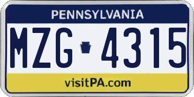 PA license plate MZG4315