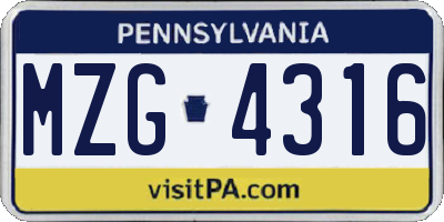 PA license plate MZG4316