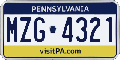 PA license plate MZG4321