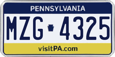 PA license plate MZG4325
