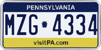 PA license plate MZG4334