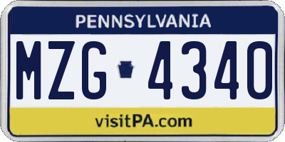 PA license plate MZG4340