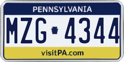 PA license plate MZG4344