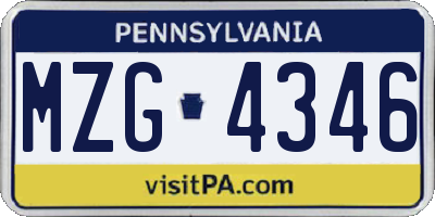 PA license plate MZG4346