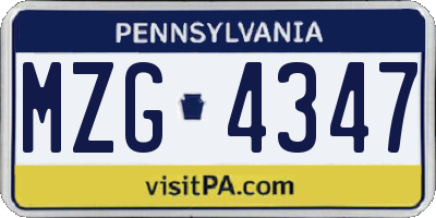 PA license plate MZG4347