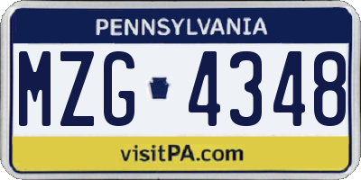 PA license plate MZG4348