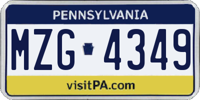 PA license plate MZG4349