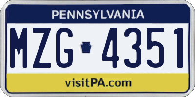 PA license plate MZG4351