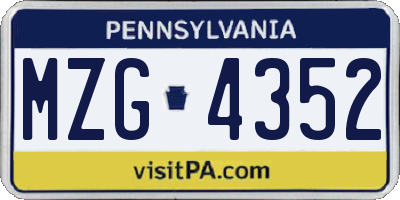 PA license plate MZG4352