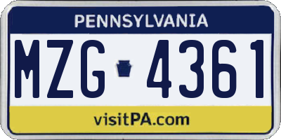 PA license plate MZG4361