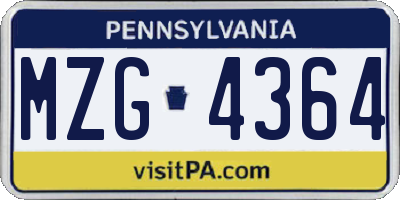 PA license plate MZG4364