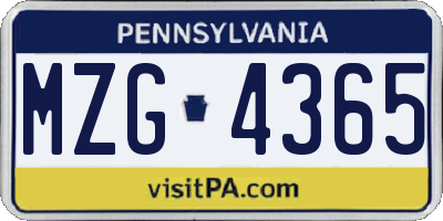 PA license plate MZG4365